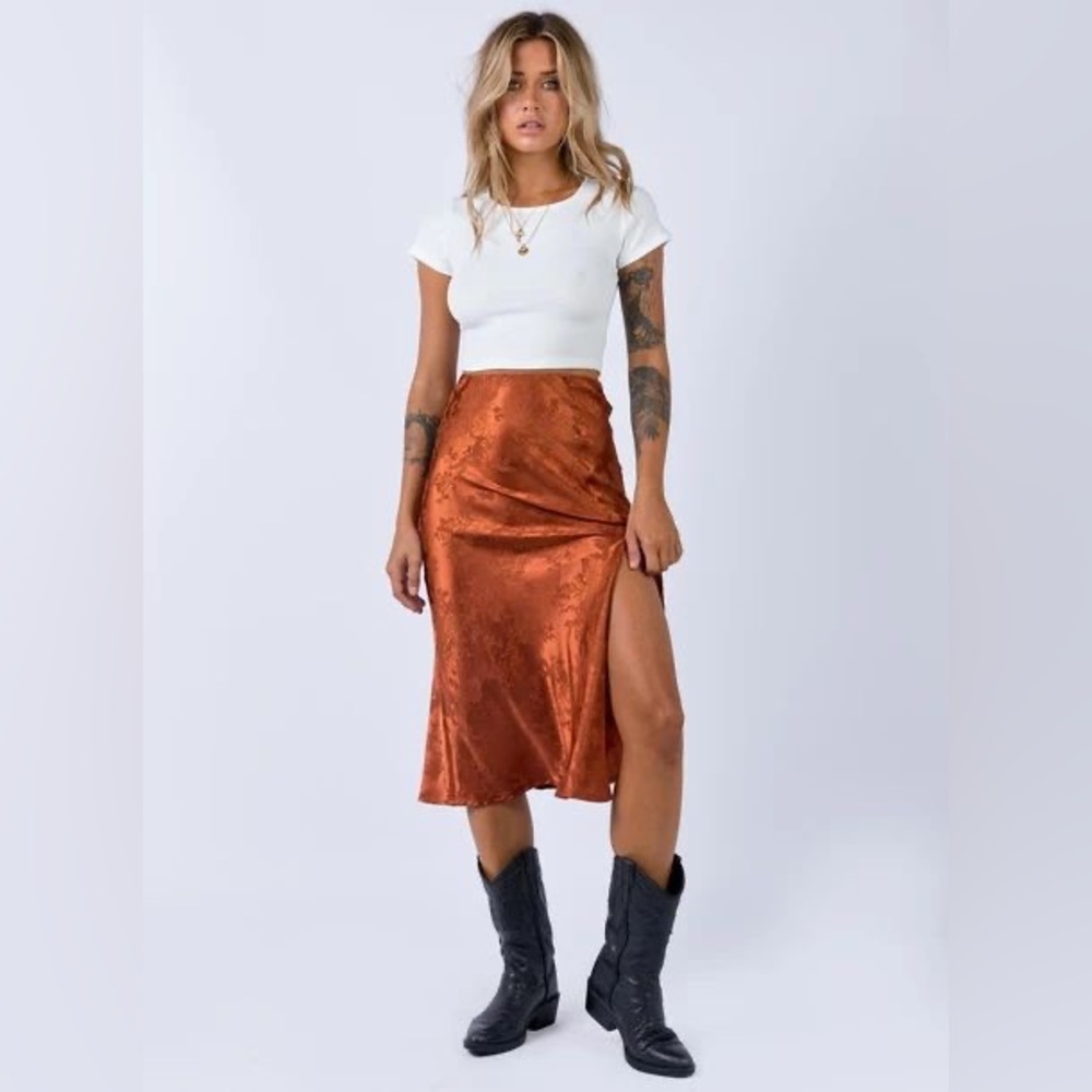 Princess Polly Midi Skirt Rust